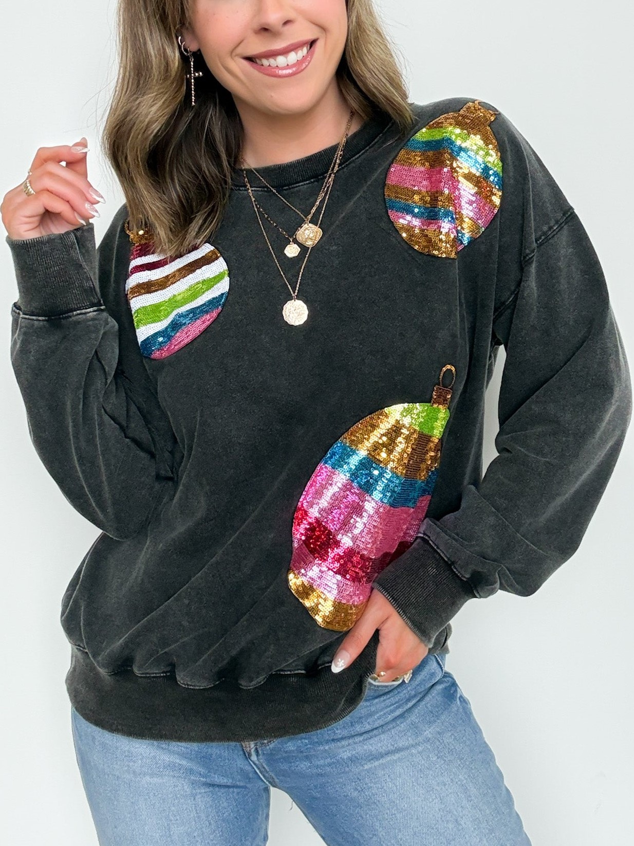 Women's Santa Pattern Sequin Pullover
