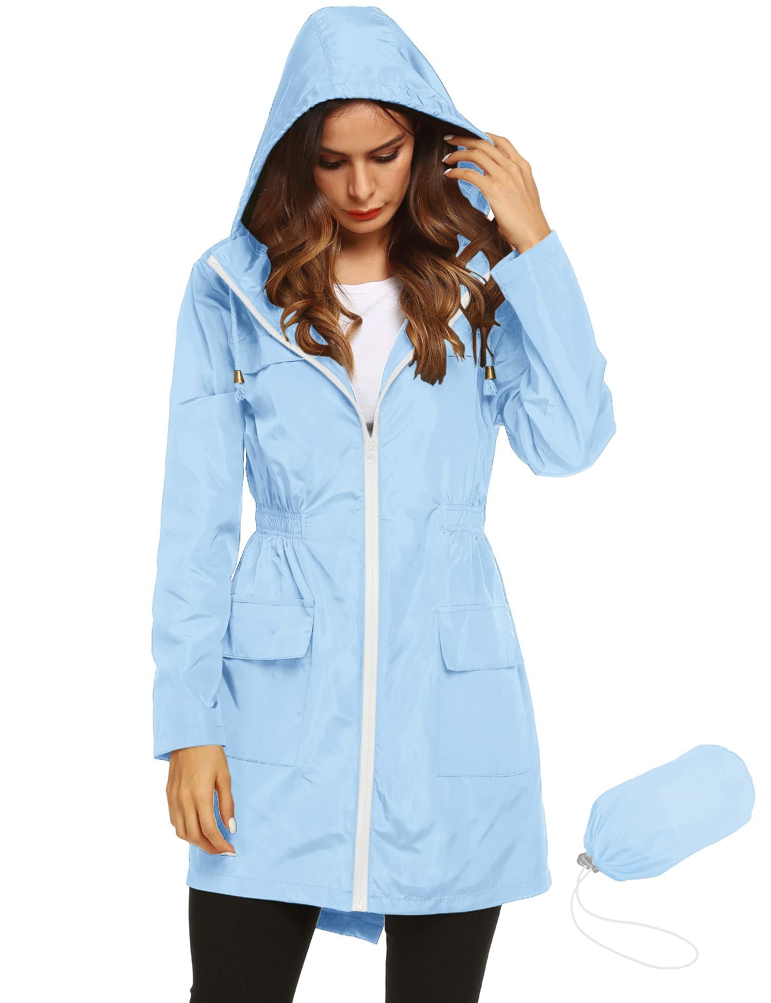Women's Waterproof Lightweight Rain Jacket Active Outdoor Hooded Raincoat