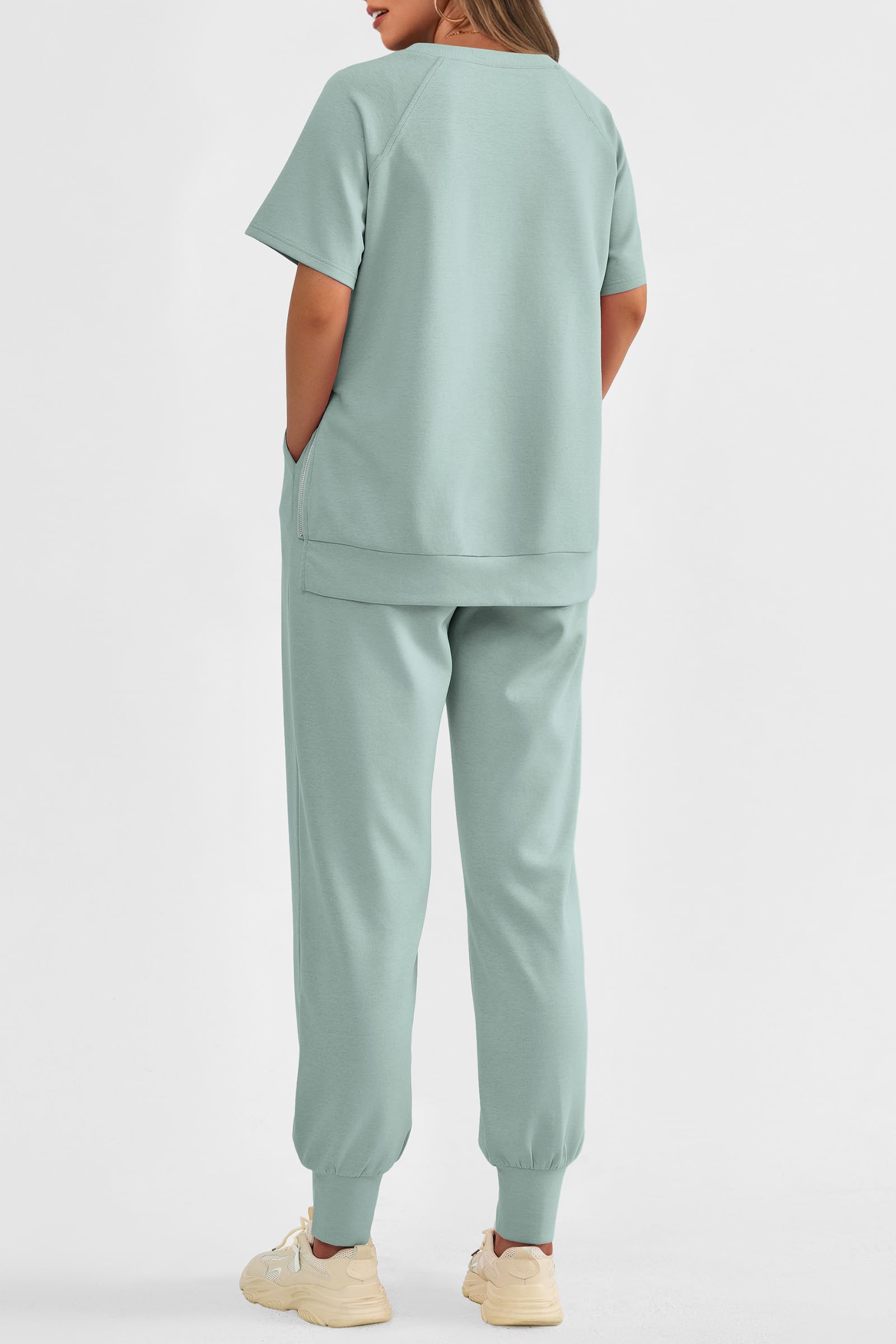 Women's Casual Short Sleeve Tops High Waisted Sweatpants Set