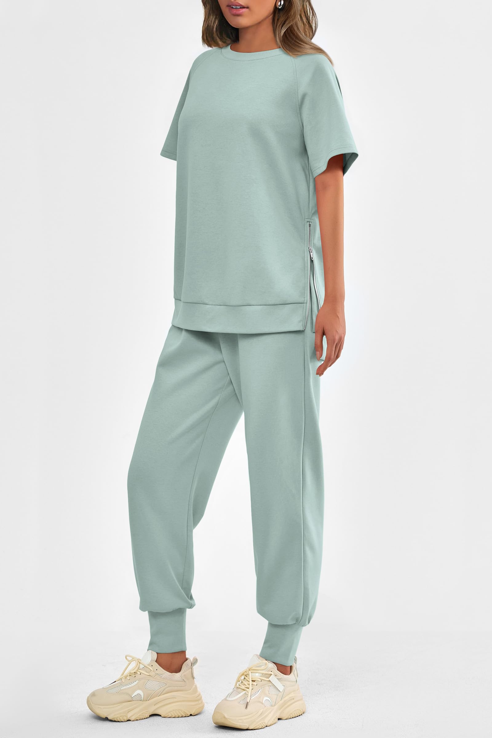 Women's Casual Short Sleeve Tops High Waisted Sweatpants Set