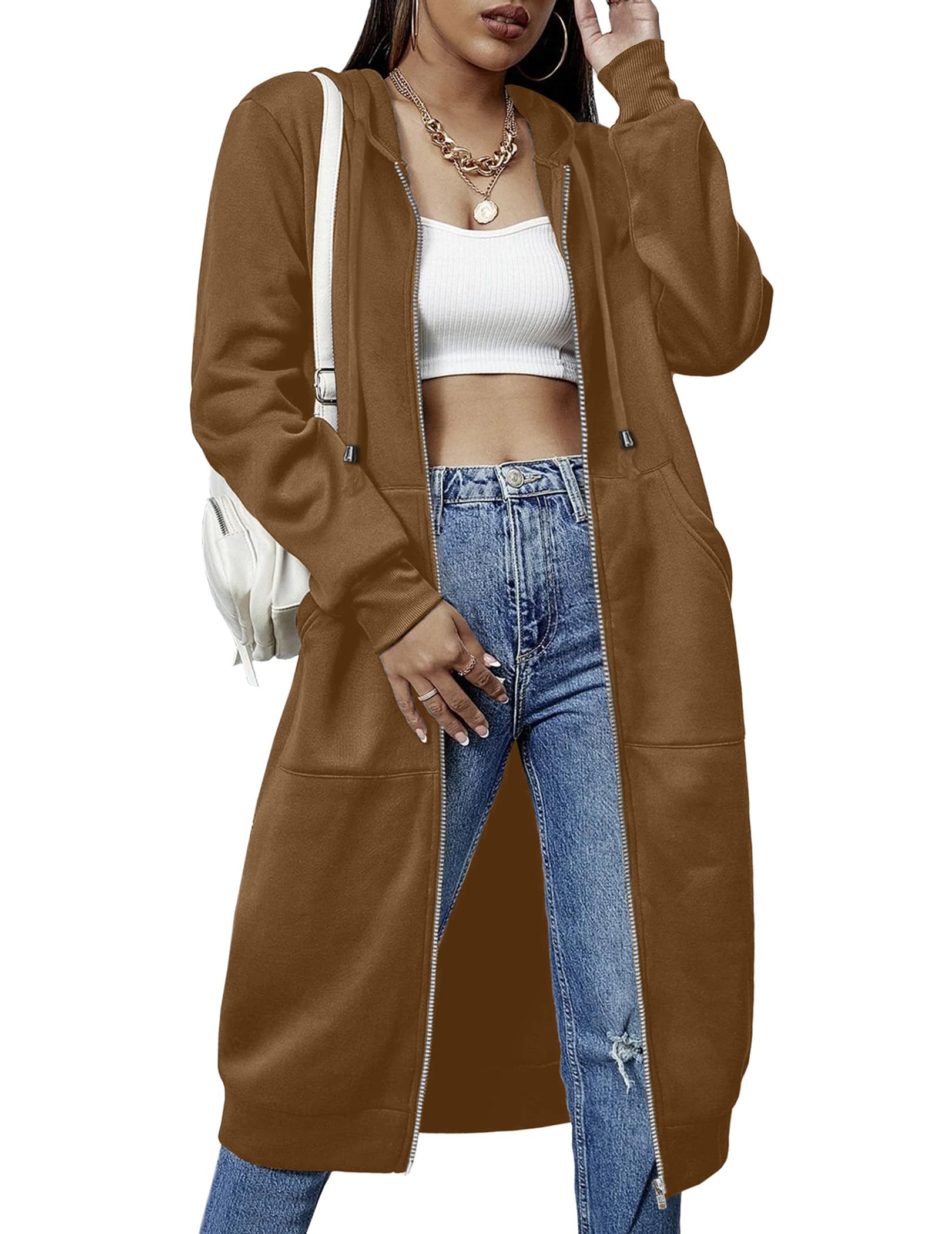 Womens Casual Zip up Fleece Hoodies Long Hoodie Jacket