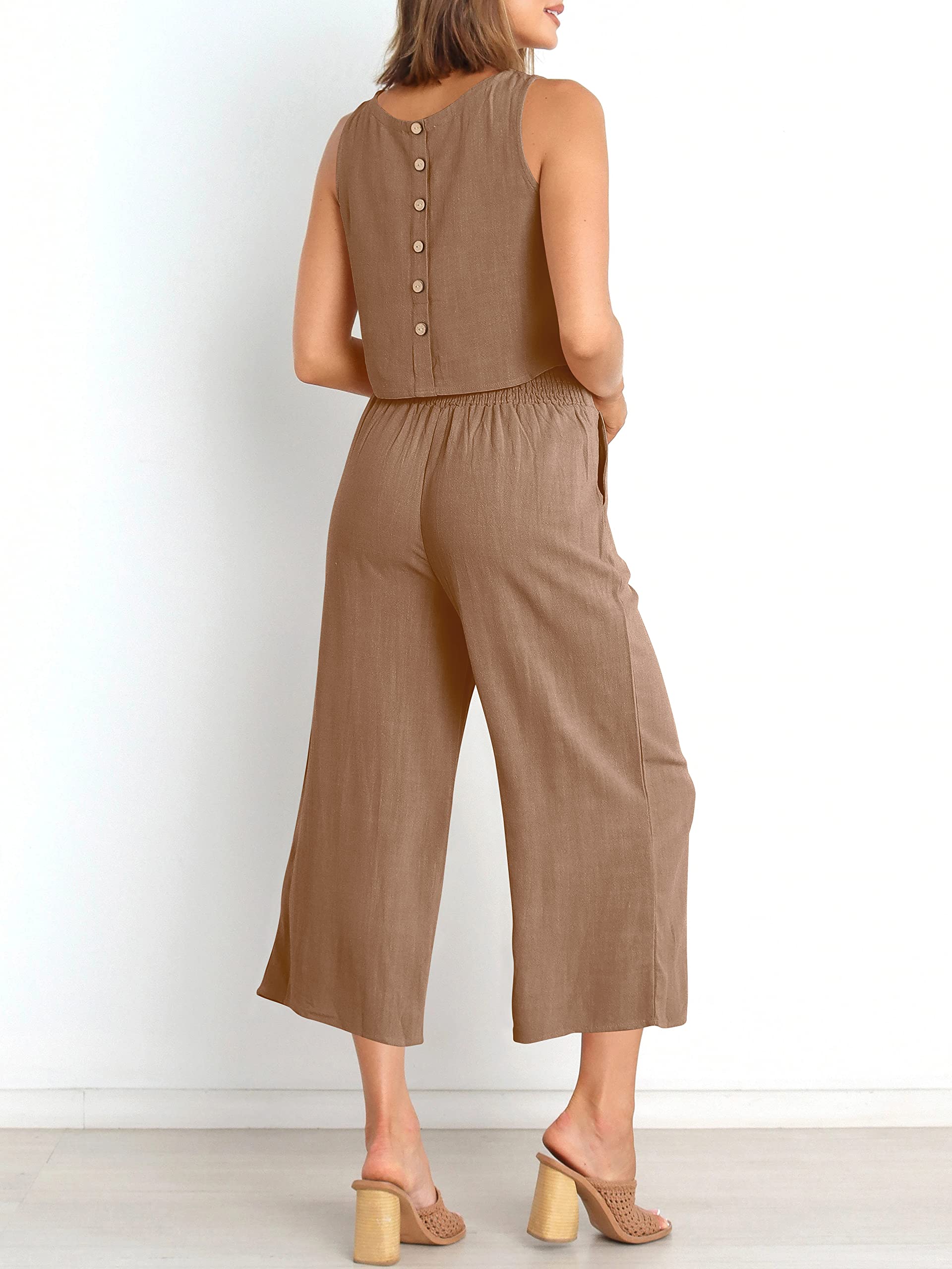 Sleeveless Tank Wide Leg Pants With Pockets-hivebabe.com