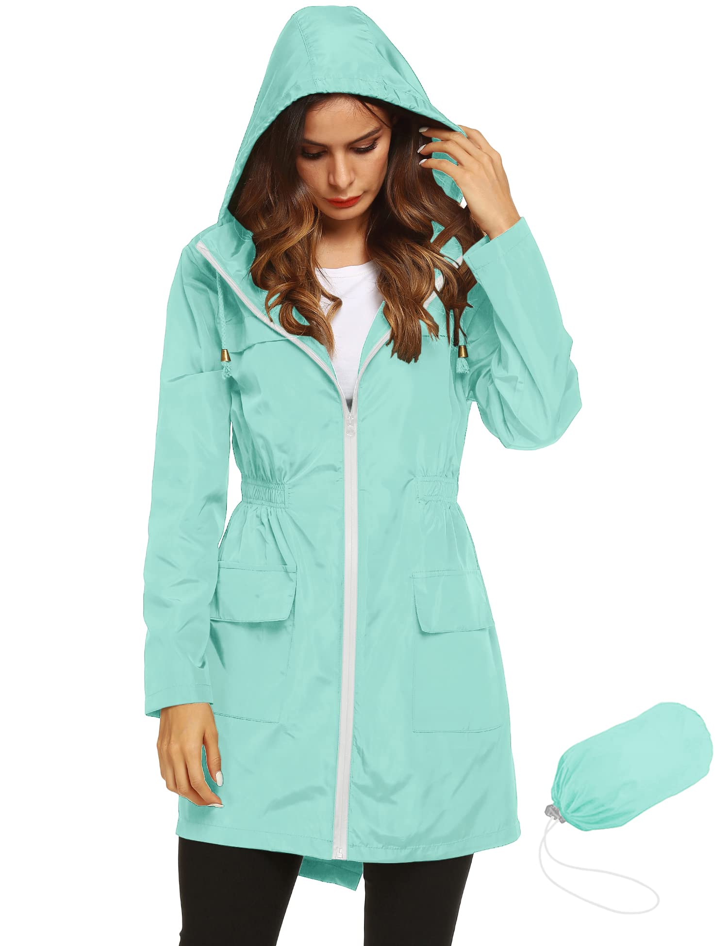 Women's Waterproof Lightweight Rain Jacket Active Outdoor Hooded Raincoat