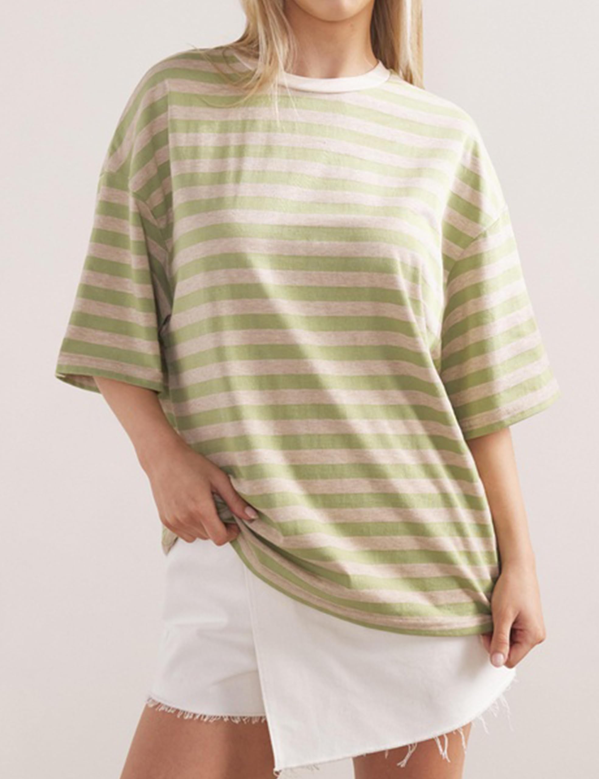 Women Oversized Striped Short Sleeve T-Shirts