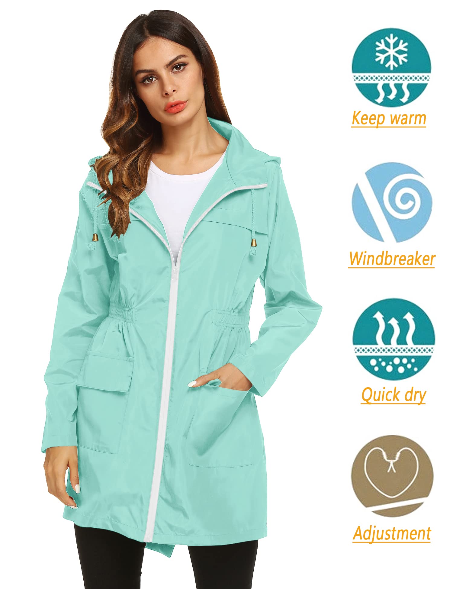 Women's Waterproof Lightweight Rain Jacket Active Outdoor Hooded Raincoat