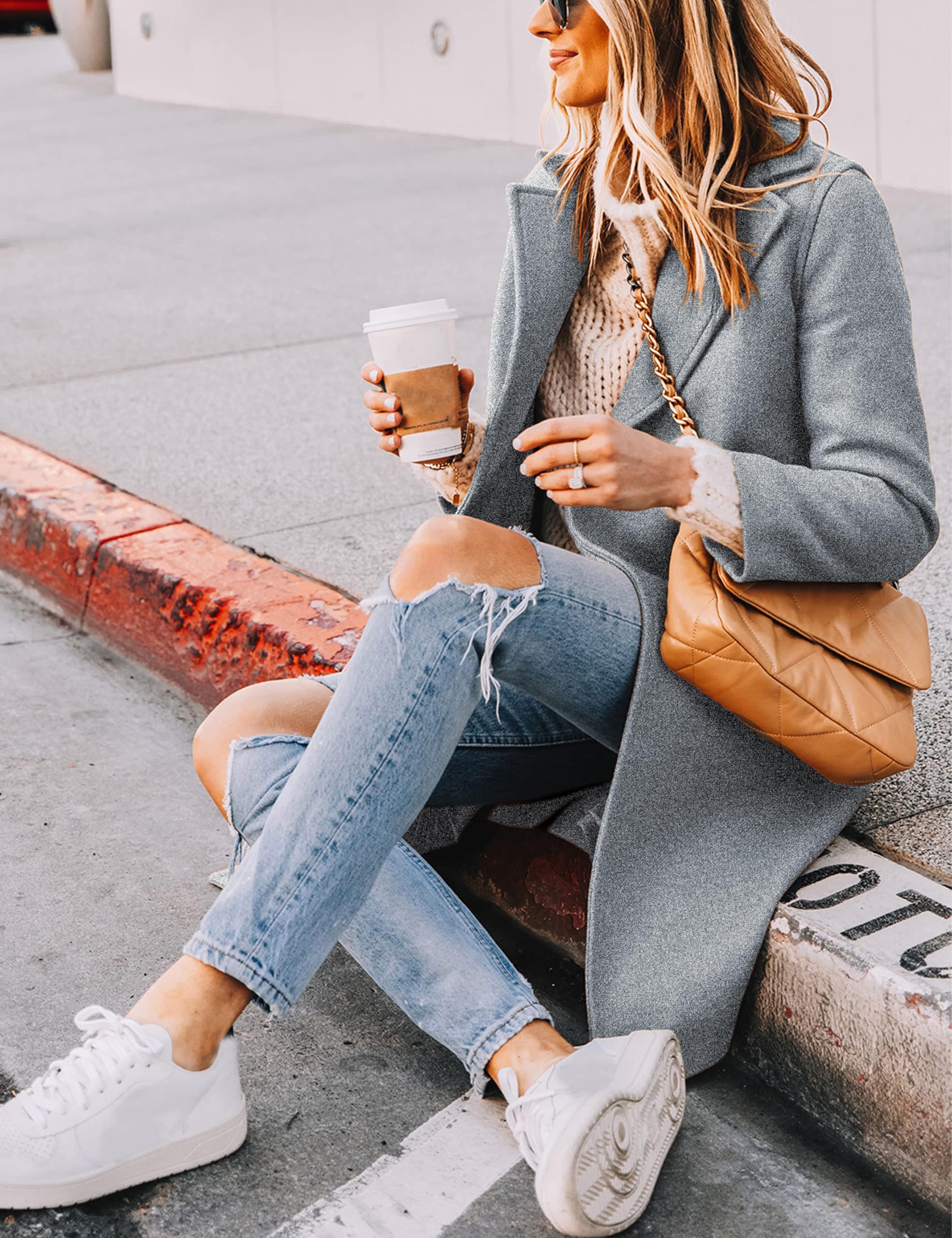 Women's Notch Lapel Double Breasted Wool Blend Mid Long Pea Trench Coat