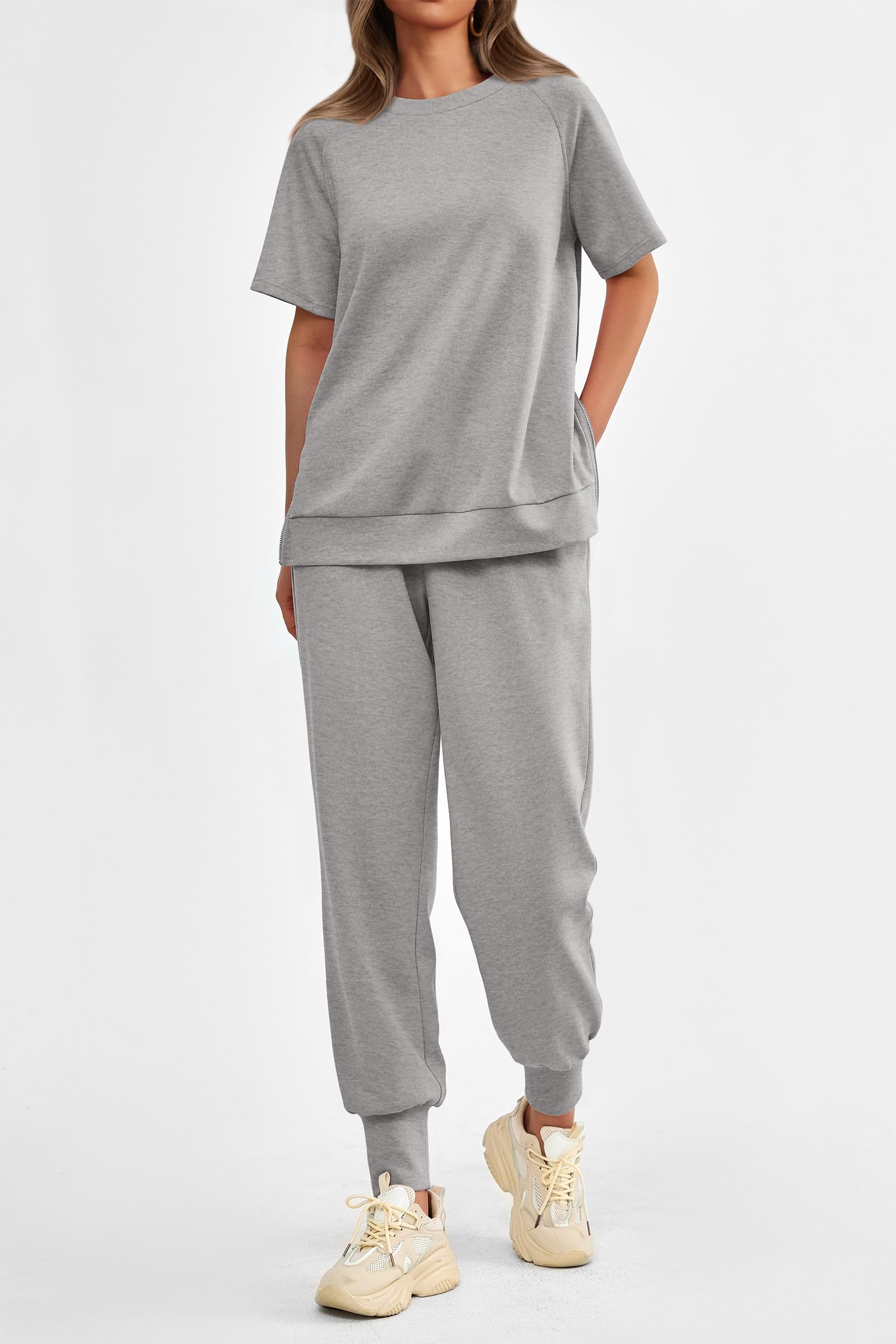 Women's Casual Short Sleeve Tops High Waisted Sweatpants Set