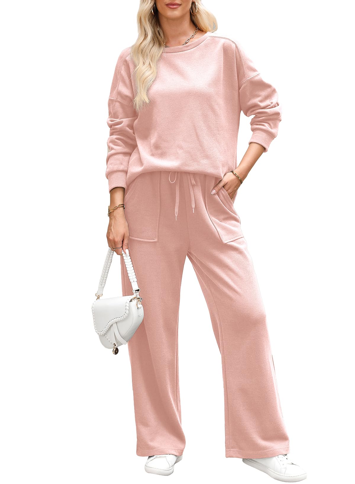 Women's Casual Fall Cotton Long Sleeve Knit Tops And Pants Lounge Sets