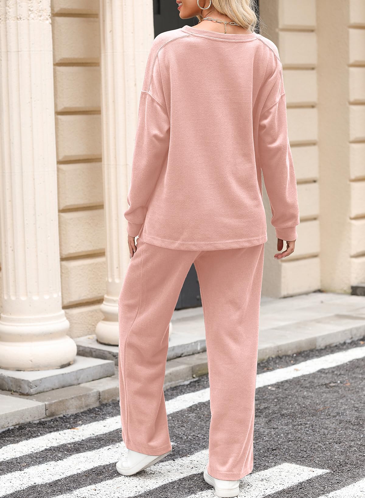 Women's Casual Fall Cotton Long Sleeve Knit Tops And Pants Lounge Sets