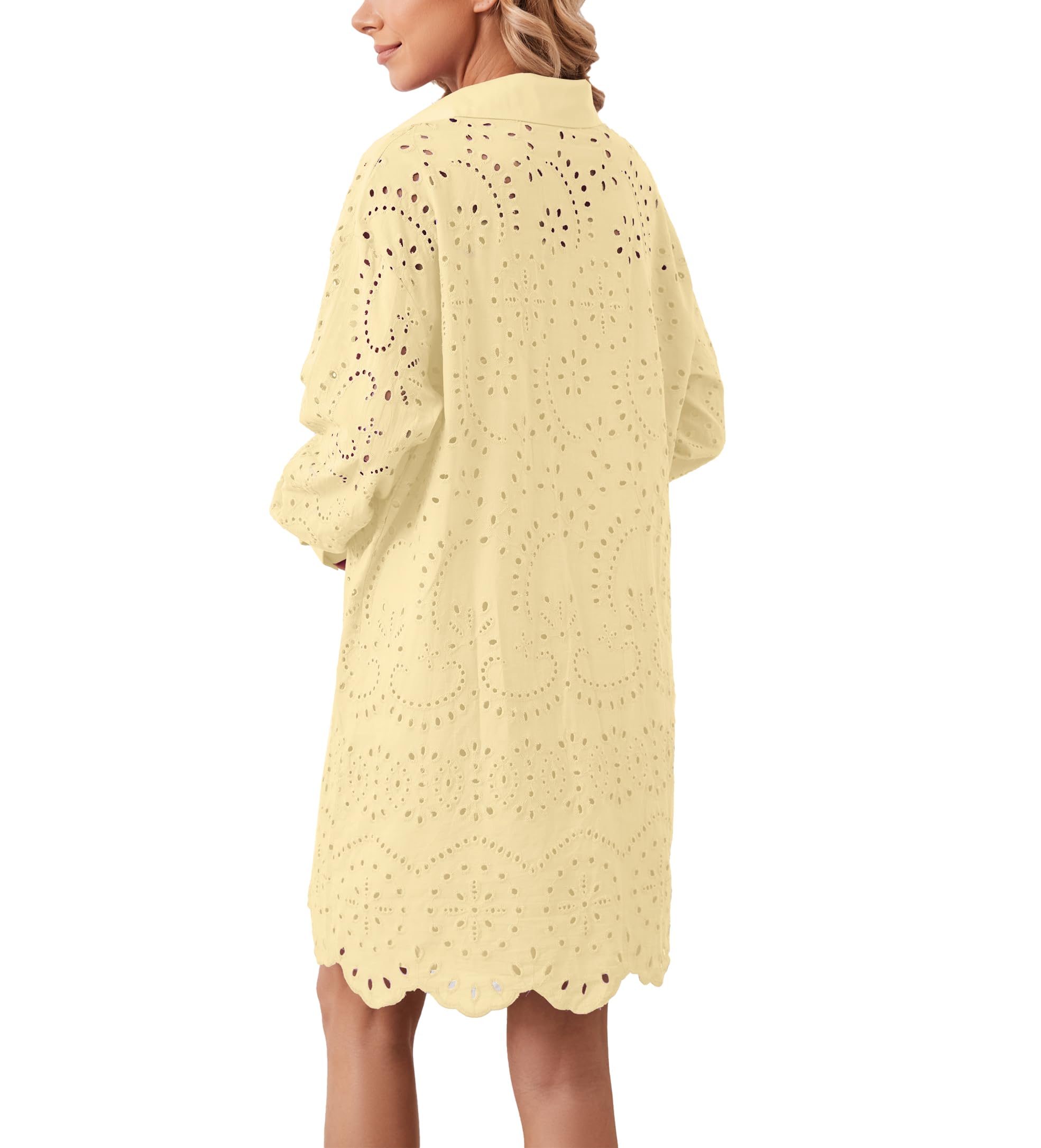 Women's Hollow Out Button Down Lapel Loose Mini Shirt Dress