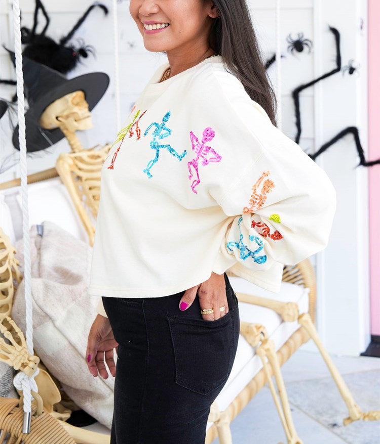 Dancing Skeletons Sequins Embroidery Sweatshirt