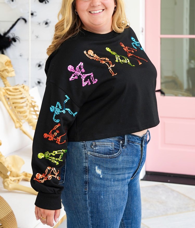 Dancing Skeletons Sequins Embroidery Sweatshirt