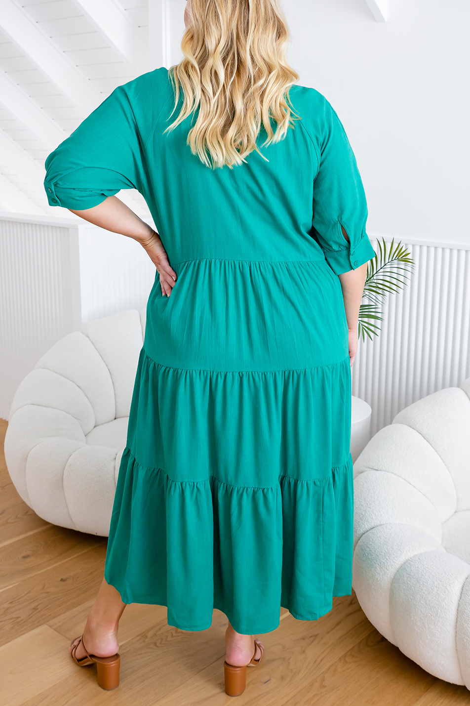 HOT SALE Mid-sleeved Shirt Tiered Maxi Dress