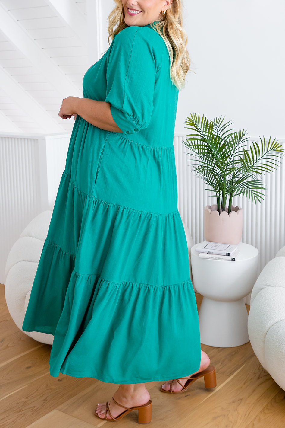 HOT SALE Mid-sleeved Shirt Tiered Maxi Dress