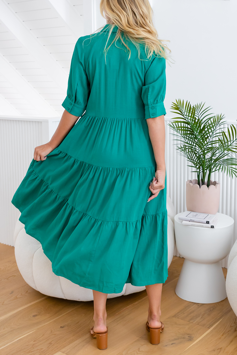 HOT SALE Mid-sleeved Shirt Tiered Maxi Dress