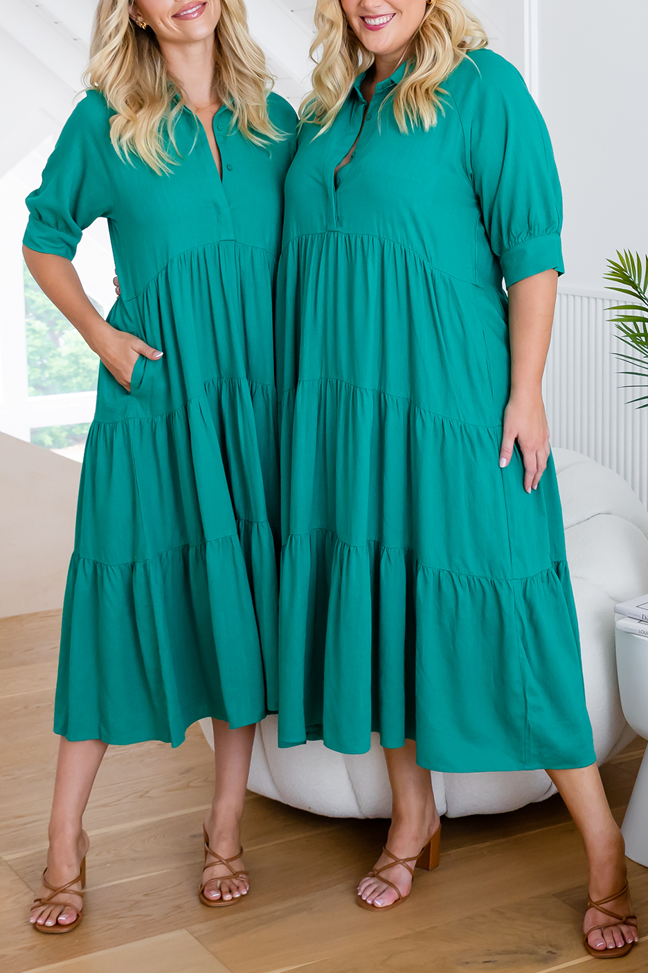 HOT SALE Mid-sleeved Shirt Tiered Maxi Dress