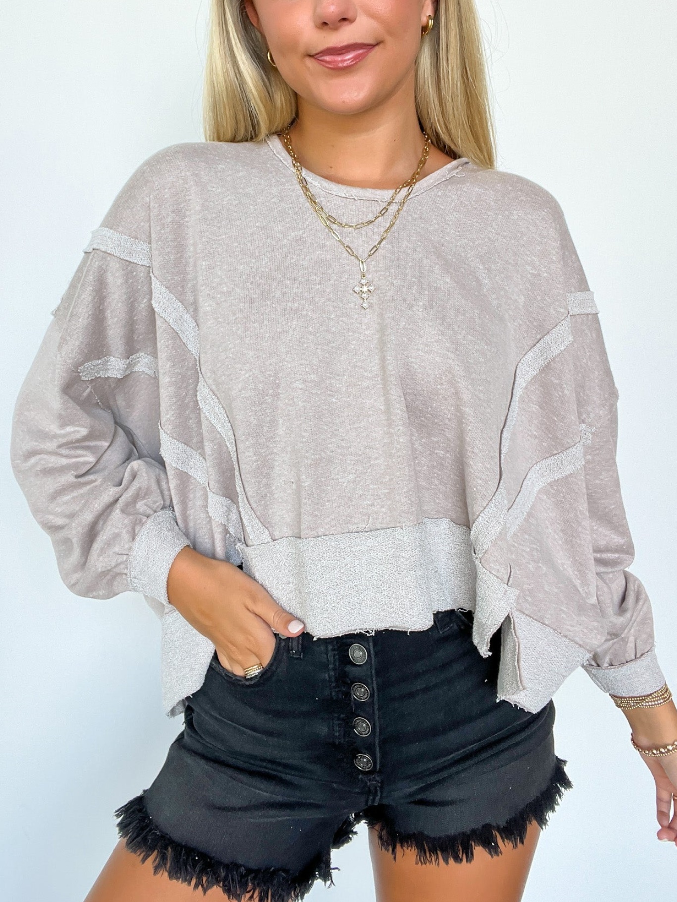 Contrast Trim Relaxed Hooded Pullover (Buy 2 Free Shipping)