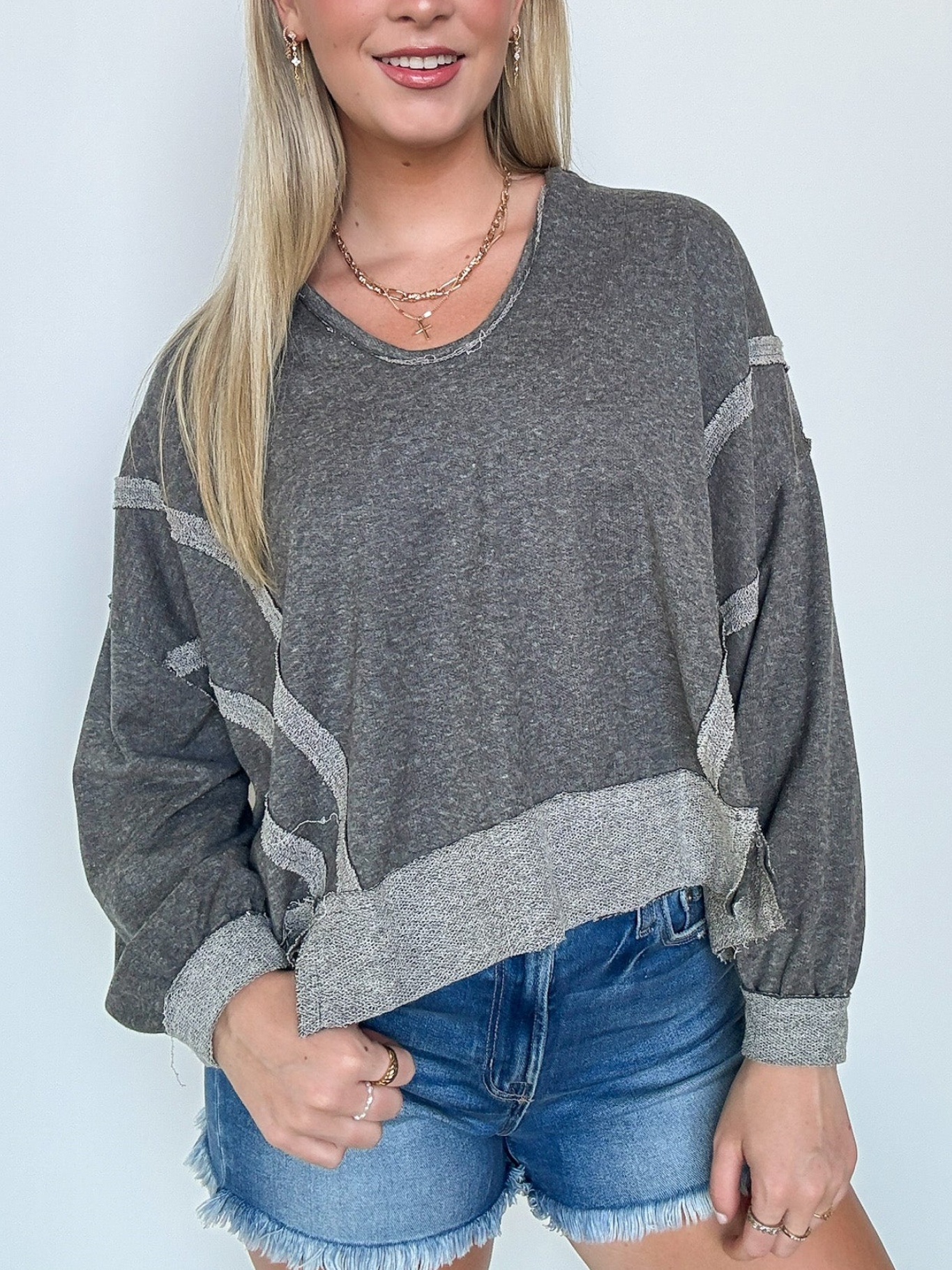 Contrast Trim Relaxed Hooded Pullover (Buy 2 Free Shipping)