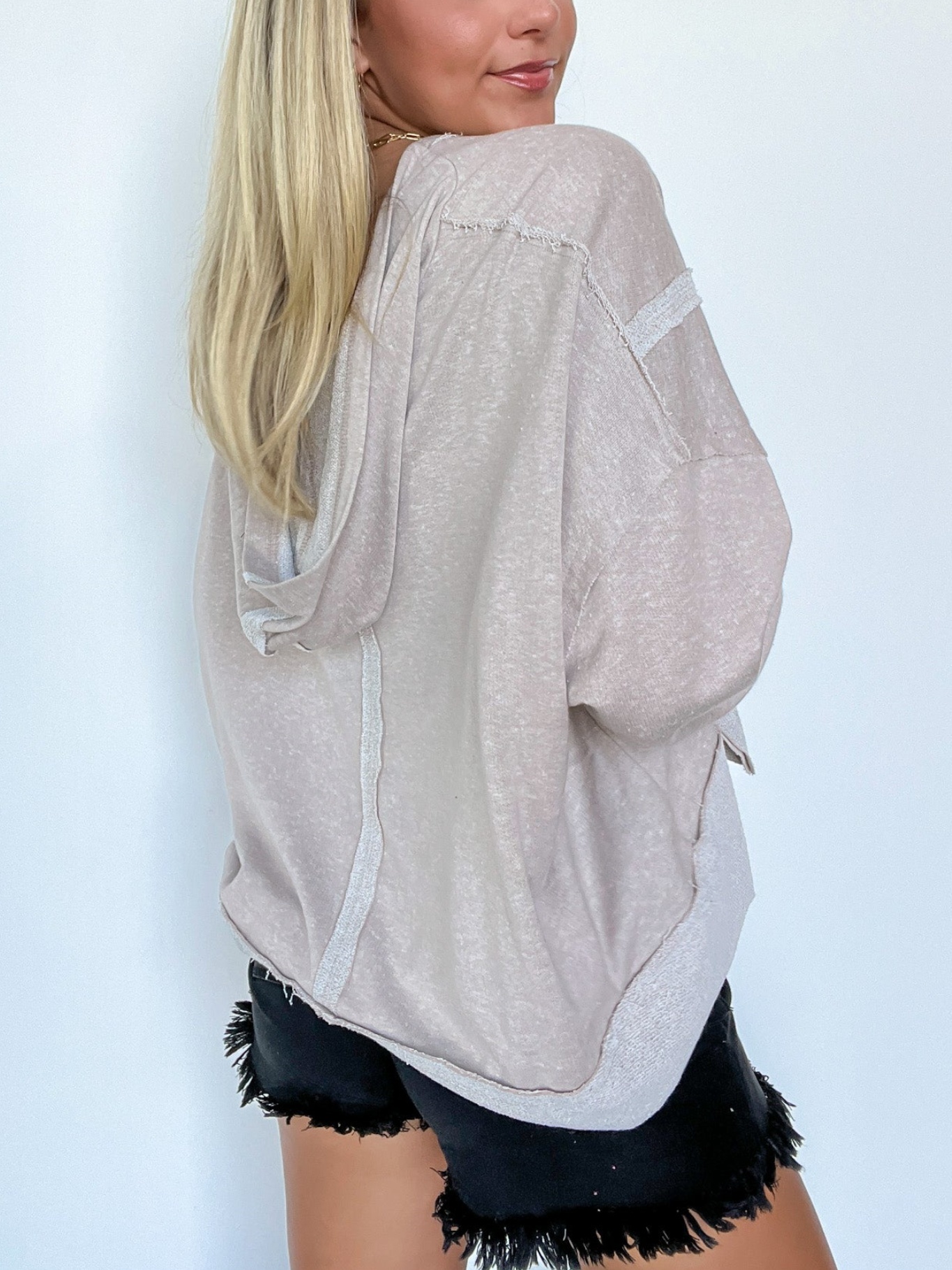 Contrast Trim Relaxed Hooded Pullover (Buy 2 Free Shipping)