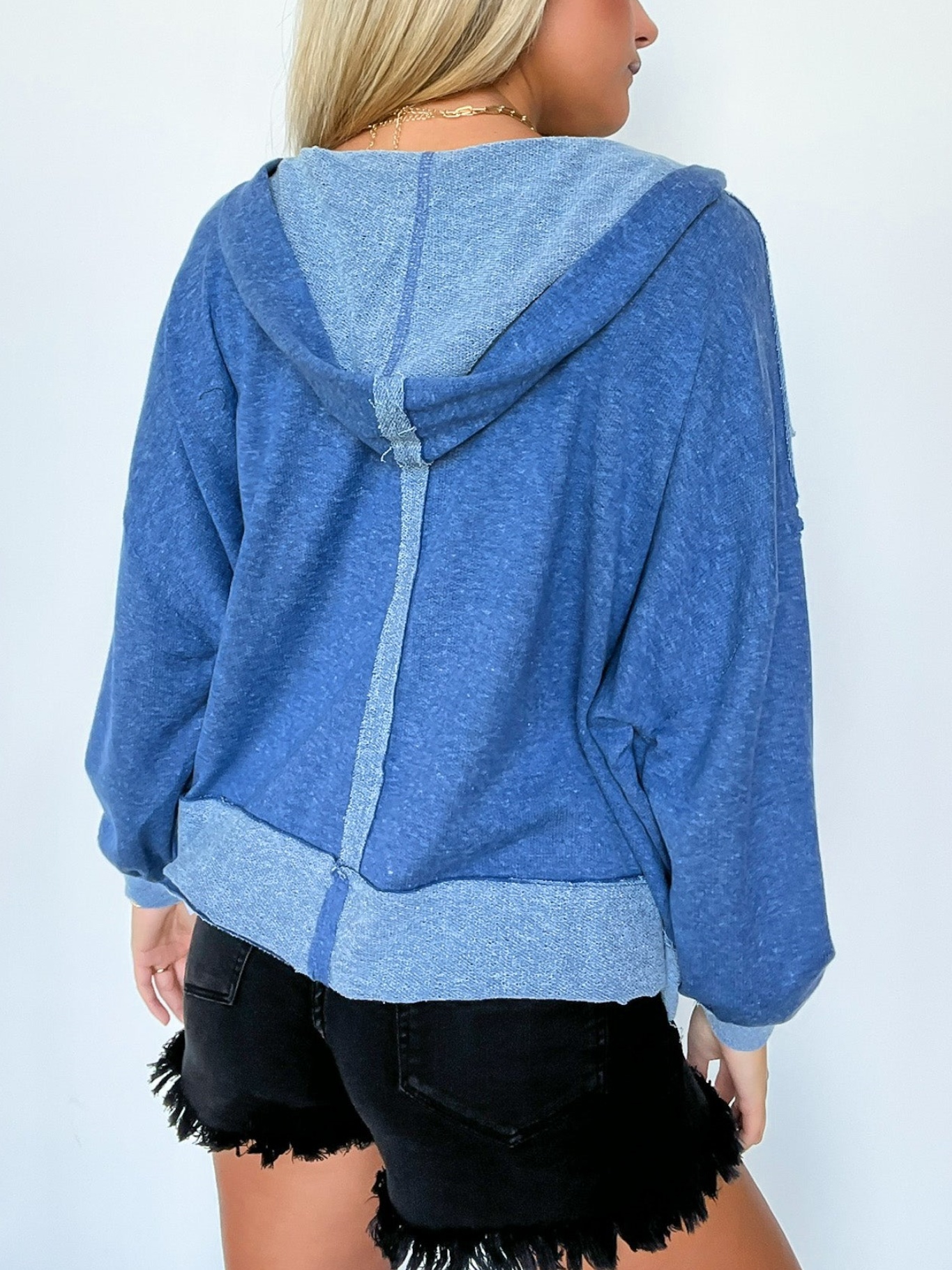 Contrast Trim Relaxed Hooded Pullover (Buy 2 Free Shipping)