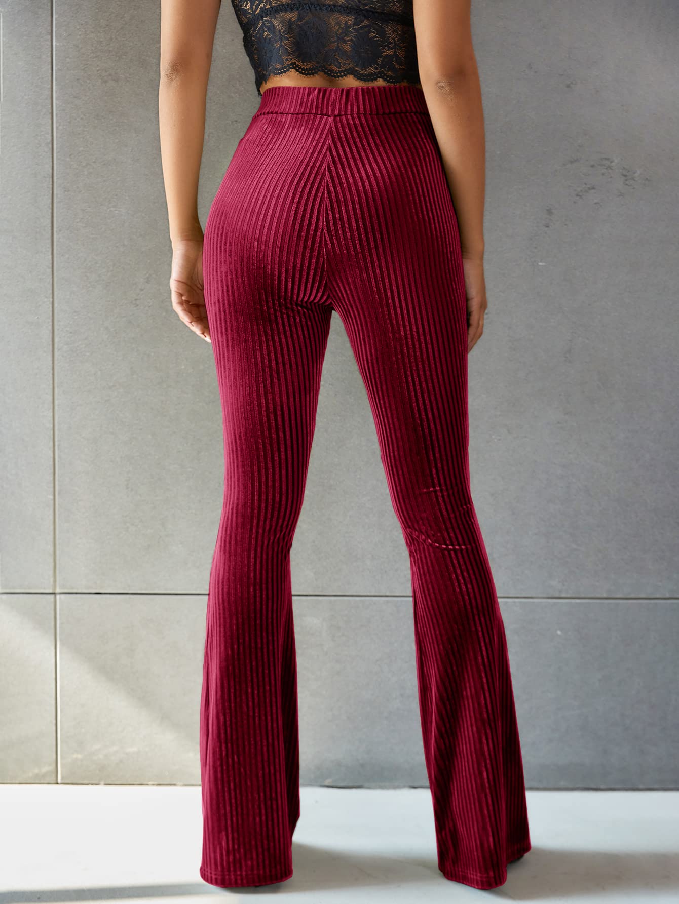 Women's Velvet Elastic Waist Flare Leg Palazzo Long Pants Trousers