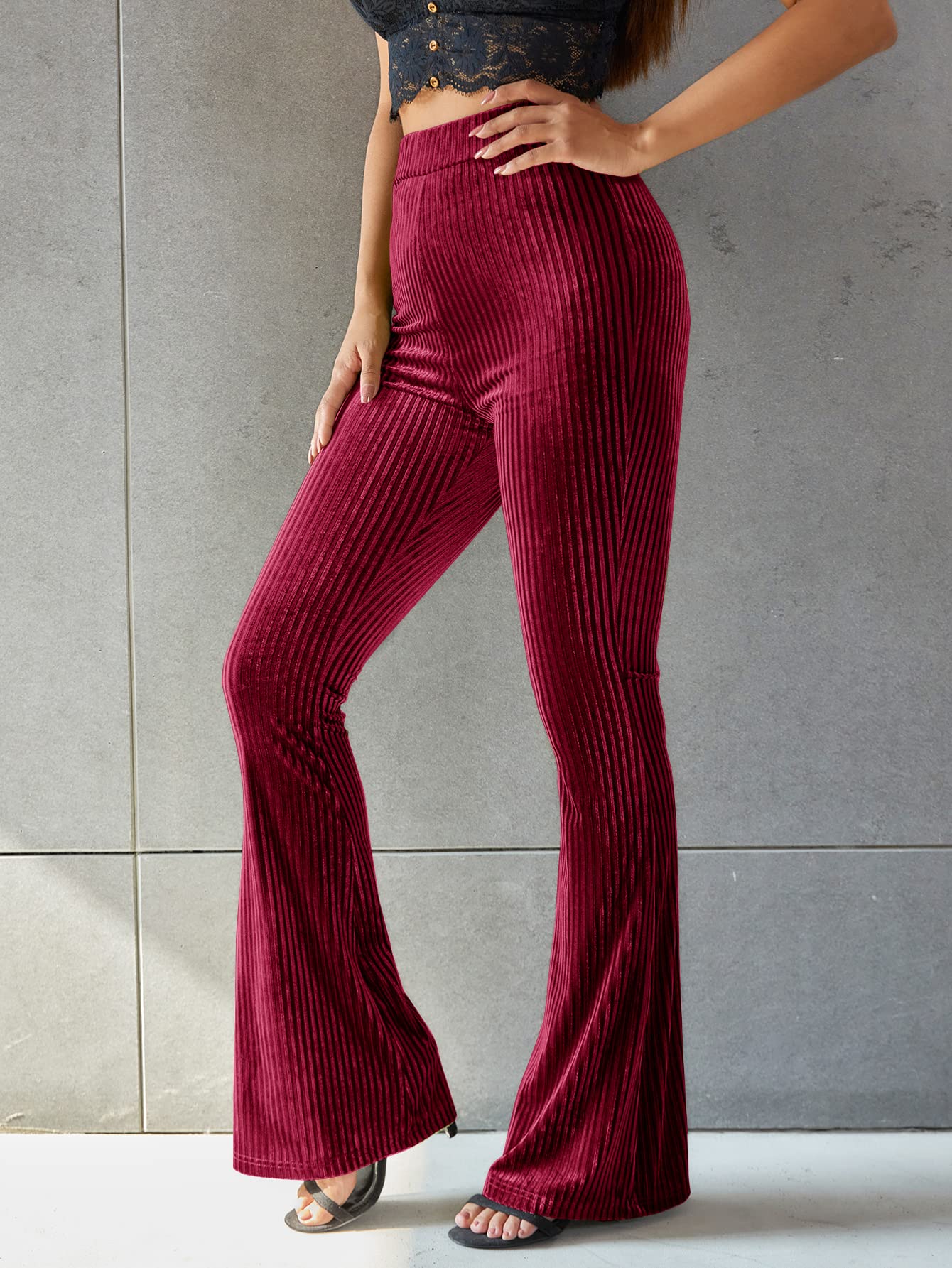 Women's Velvet Elastic Waist Flare Leg Palazzo Long Pants Trousers