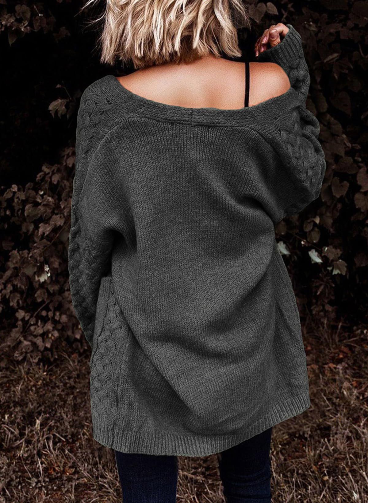 Women's Casual Open Front Long Sleeve Chunky Cable Knit Cardigans With Pockets