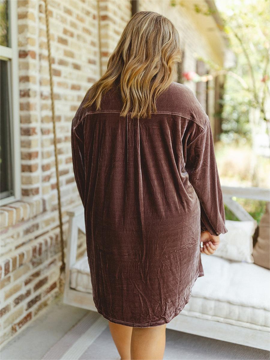 Velvet Button Down Shirt Dress (Buy 2 Free Shipping)-boocean.com