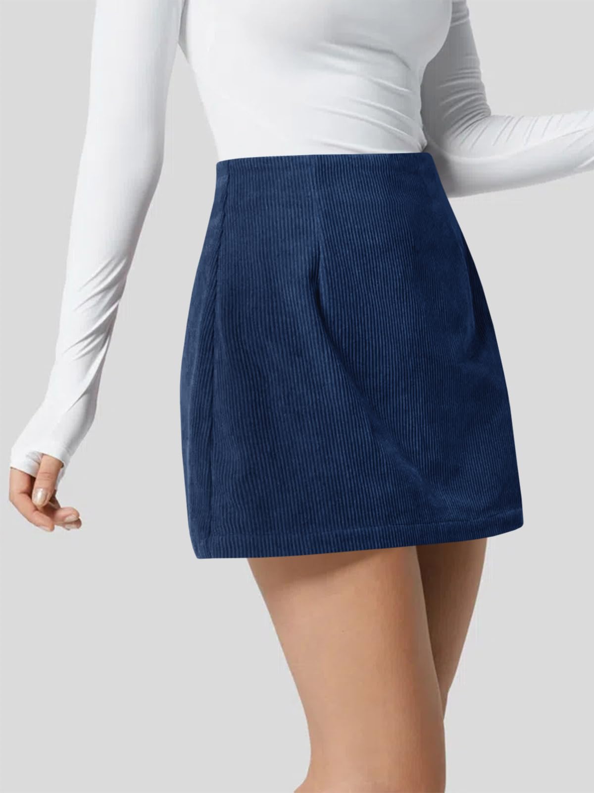High Waisted Invisible Zipper 2-in-1 A Line Mini Corduroy Casual Skirt