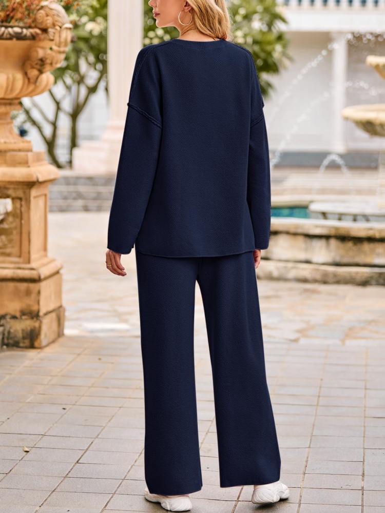 Women's Long Sleeve Button Knit Pullover Sweater and Pants Lounge 2 Piece Outfit Sets