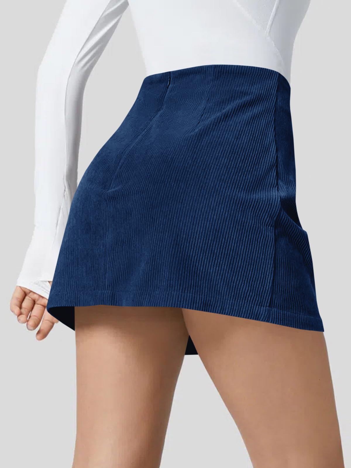 High Waisted Invisible Zipper 2-in-1 A Line Mini Corduroy Casual Skirt