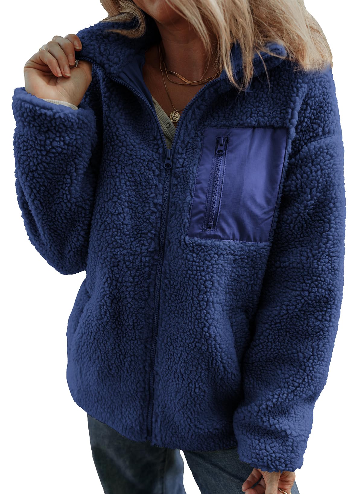 Womens Winter Trendy Full Zipper Fleece Jackets with Pockets