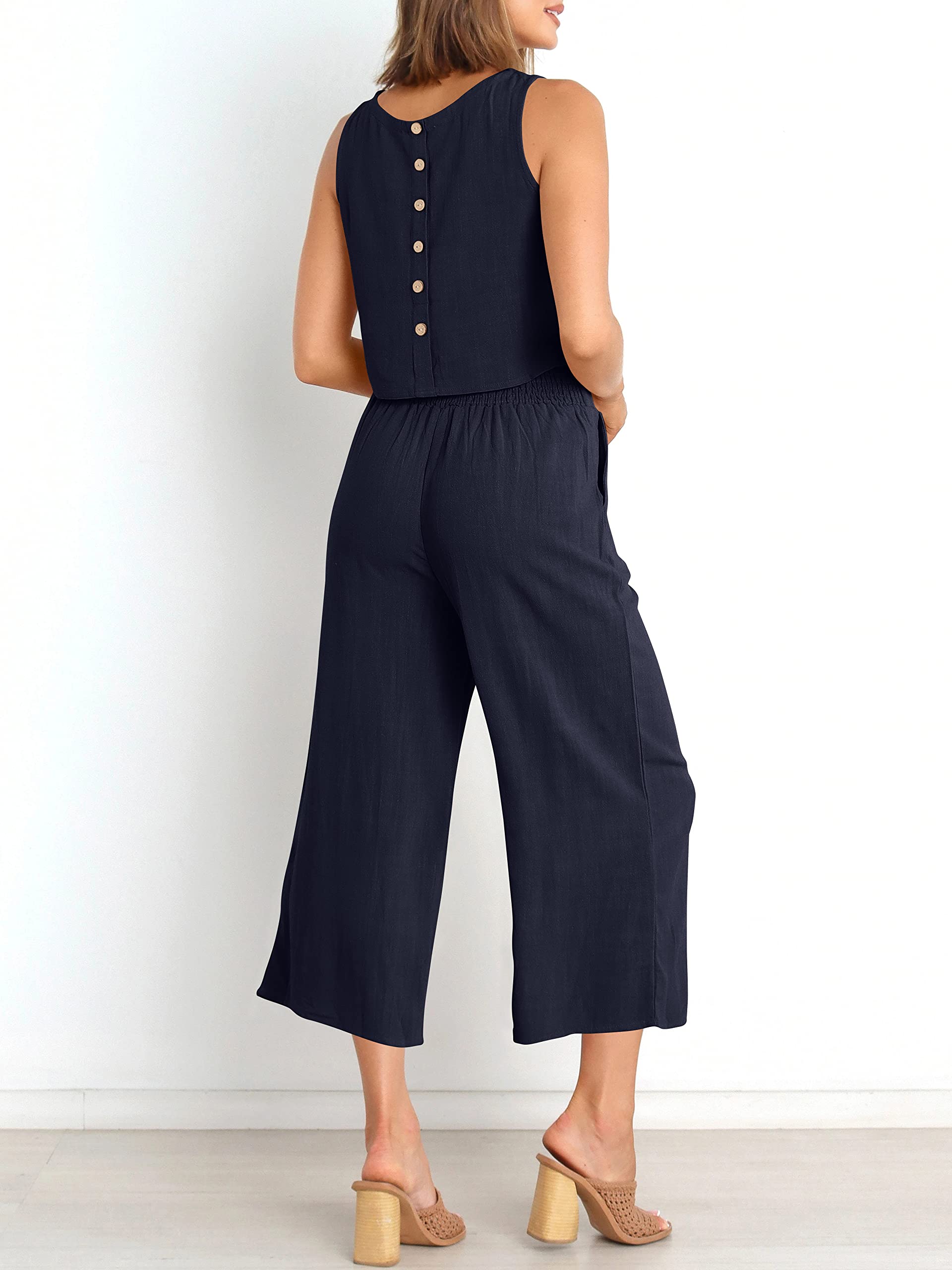 Sleeveless Tank Wide Leg Pants With Pockets-hivebabe.com