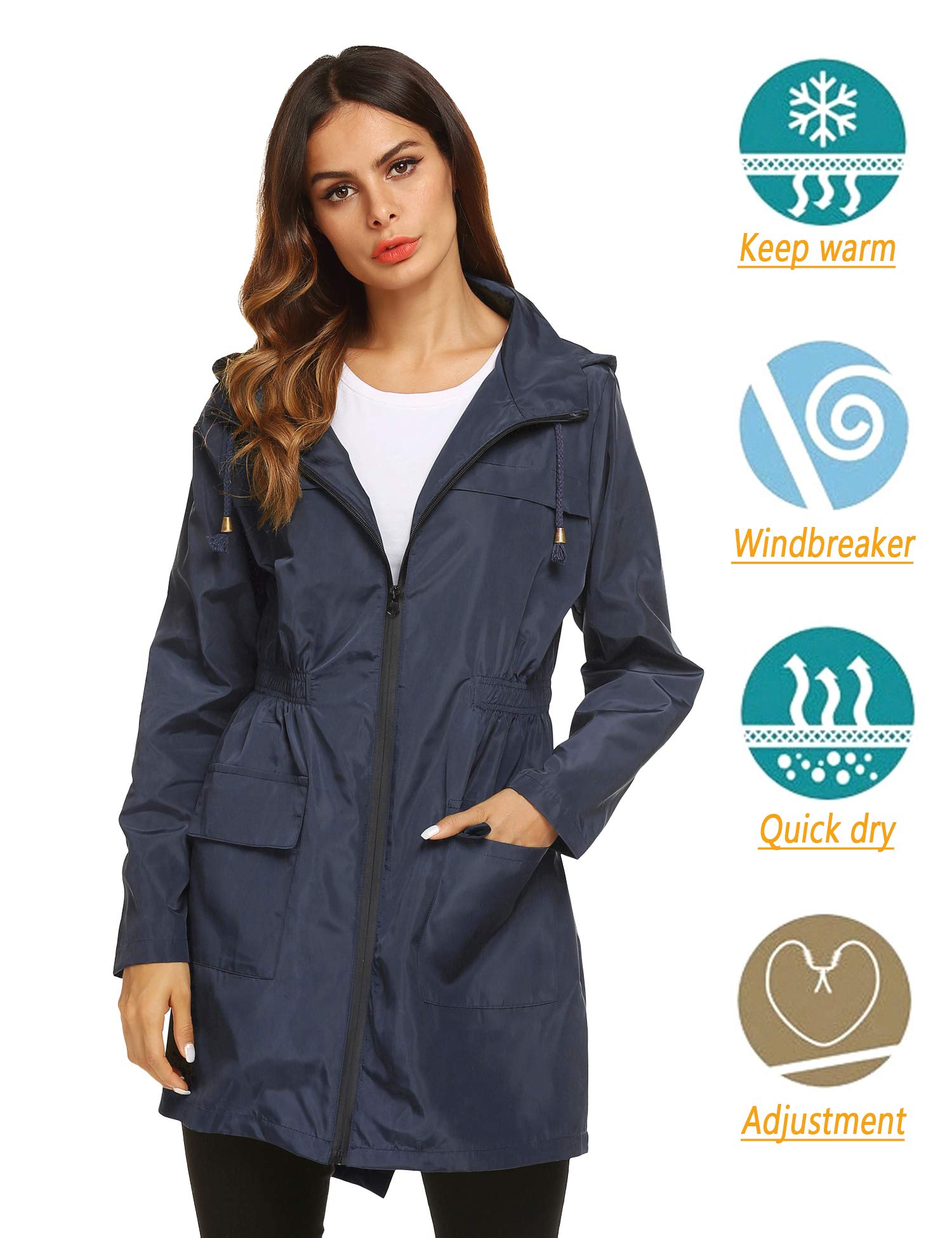 Women's Waterproof Lightweight Rain Jacket Active Outdoor Hooded Raincoat