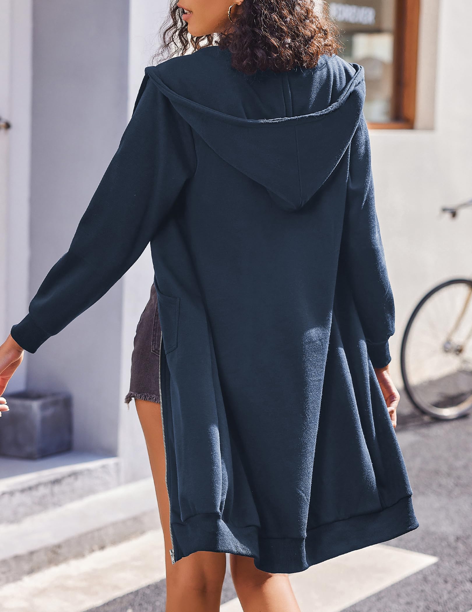  Women Casual Zip up Fleece  Long Hoodie Jacket (Buy 2 Free Shipping)