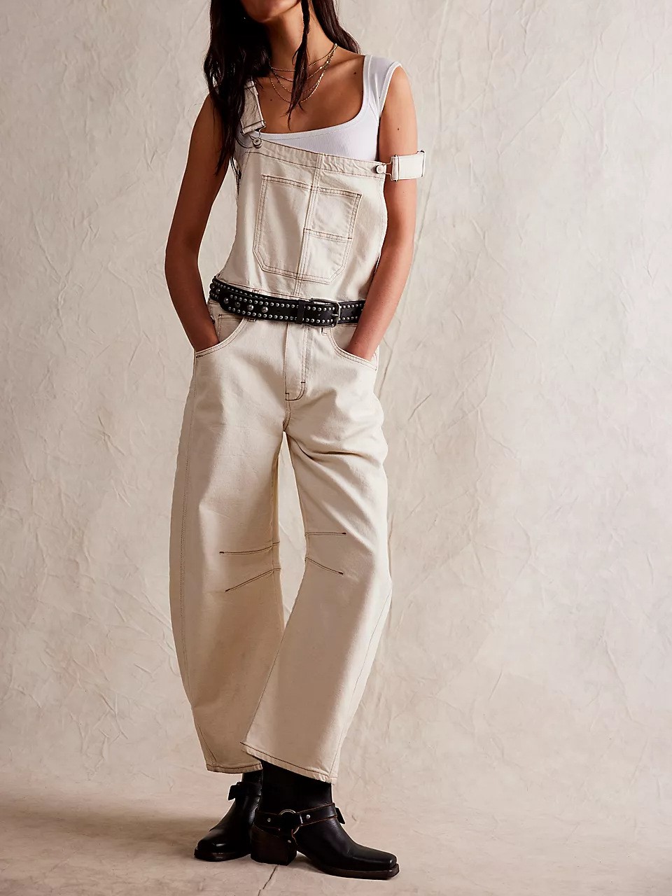 HOT SALE Women's Denim Bib Overalls Barrel Leg Adjustable Strap