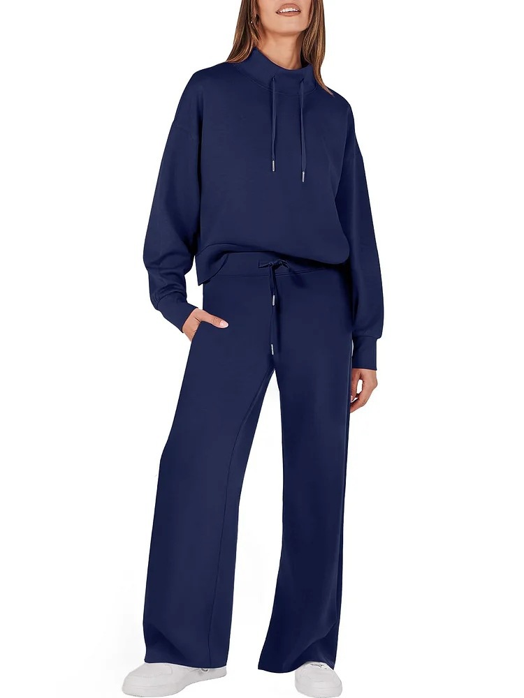 Womens 2 Piece Outfits Sweatsuit Set Drawstring Sweatshirt Lounge Set