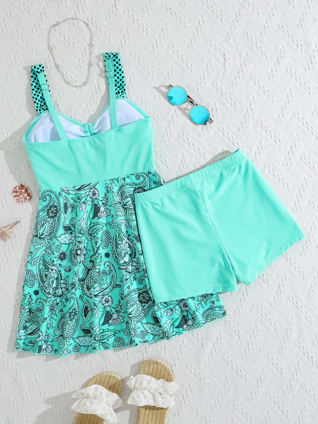 Women's Printed Strap Top & Fitted Swim Shorts Separable 2 Piece Swimsuit