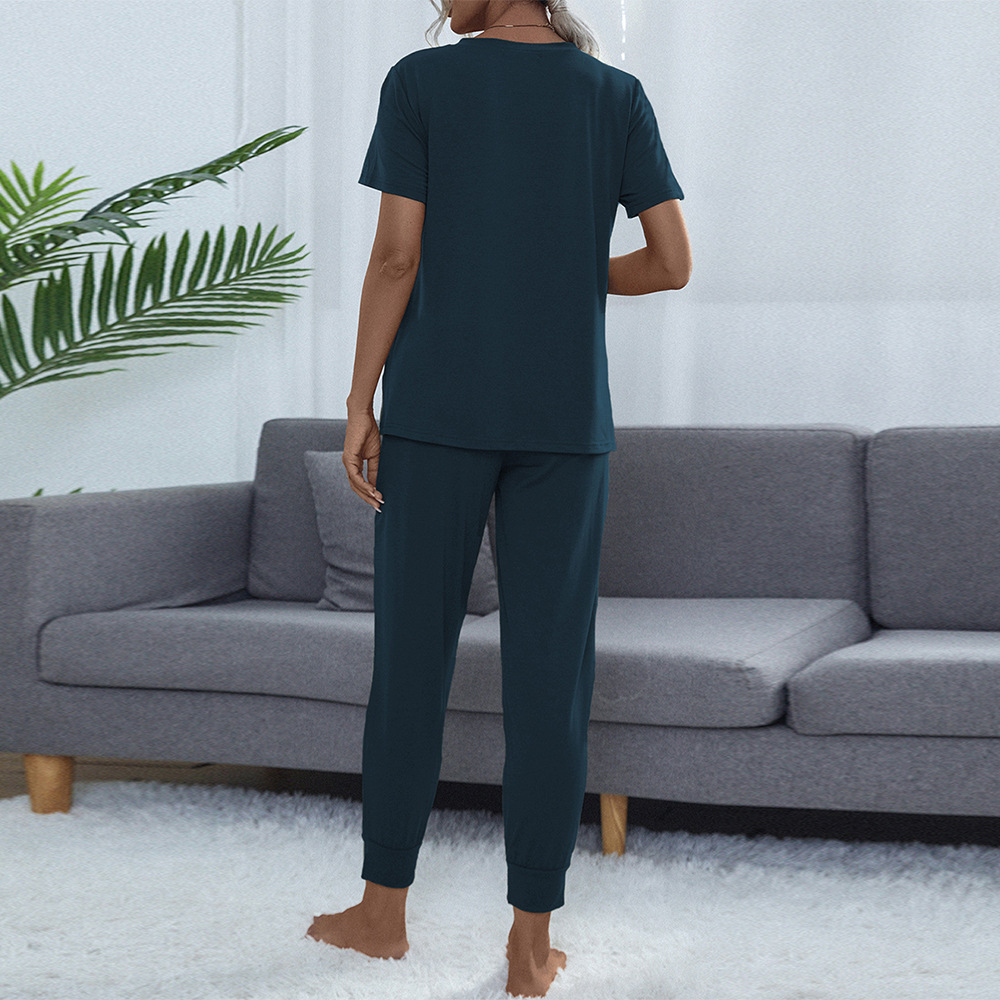 Women's Round Neck Short Sleeve Top and Pants Set