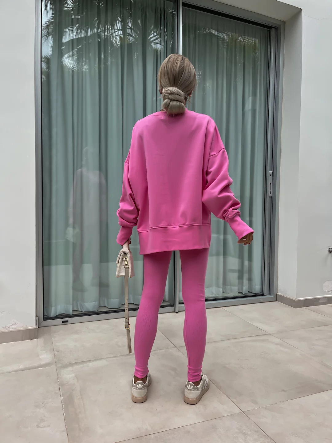 Comfy Loose Slit Sweatshirt and Elastic Waist Tight Pants Set