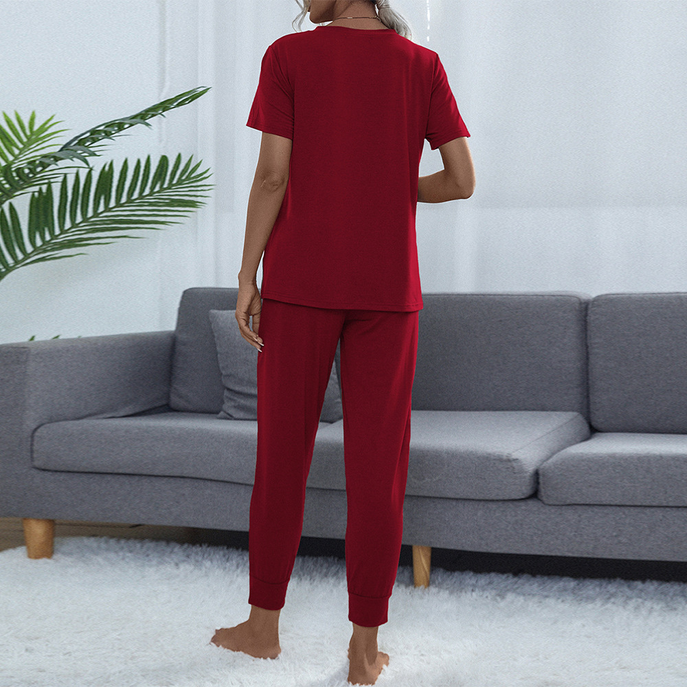 Women's Round Neck Short Sleeve Top and Pants Set