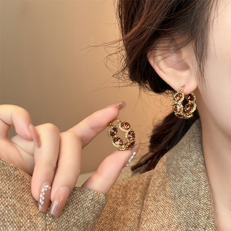 French Crystal Hoop Earrings