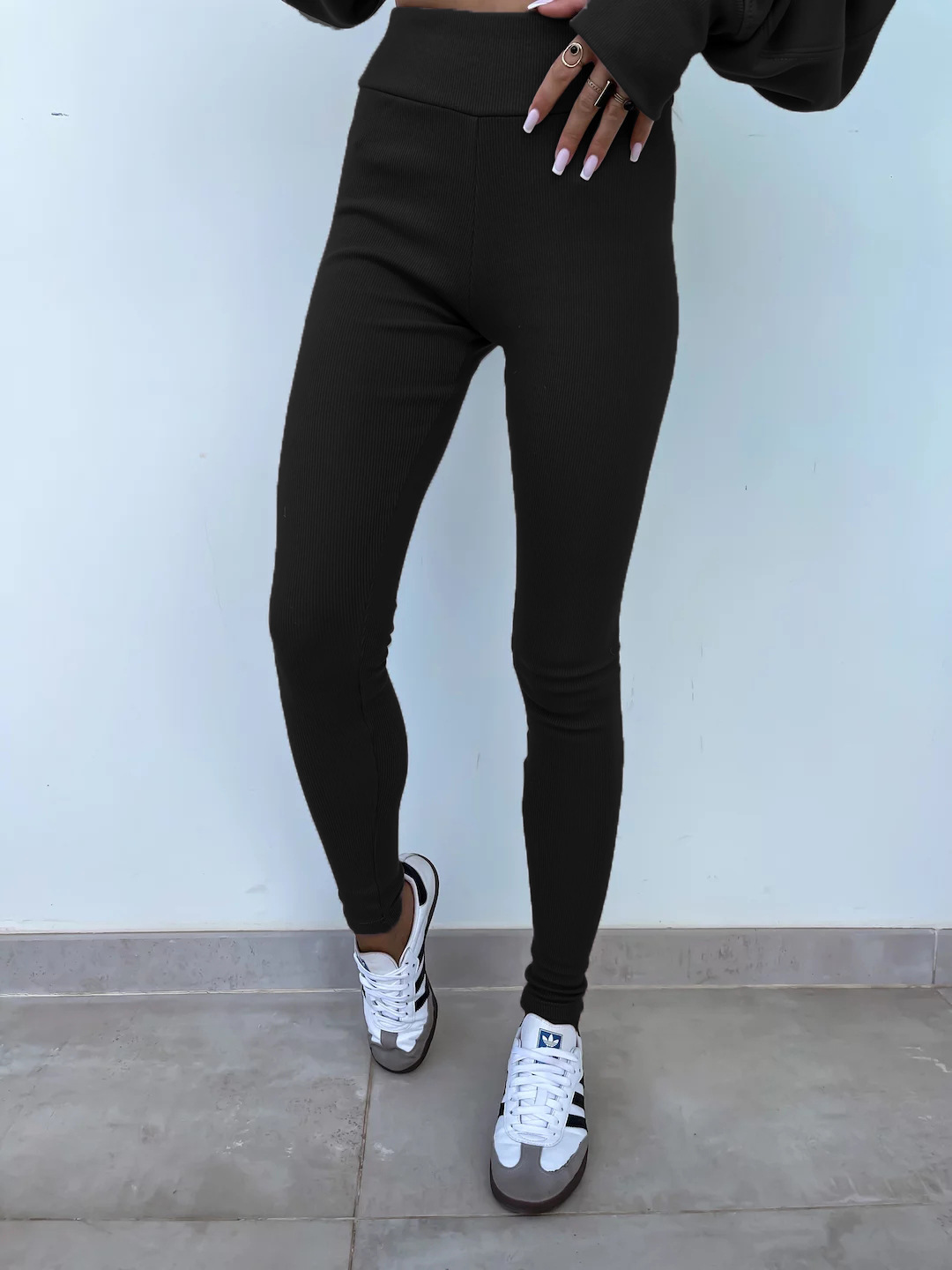 Comfy Loose Slit Sweatshirt and Elastic Waist Tight Pants Set