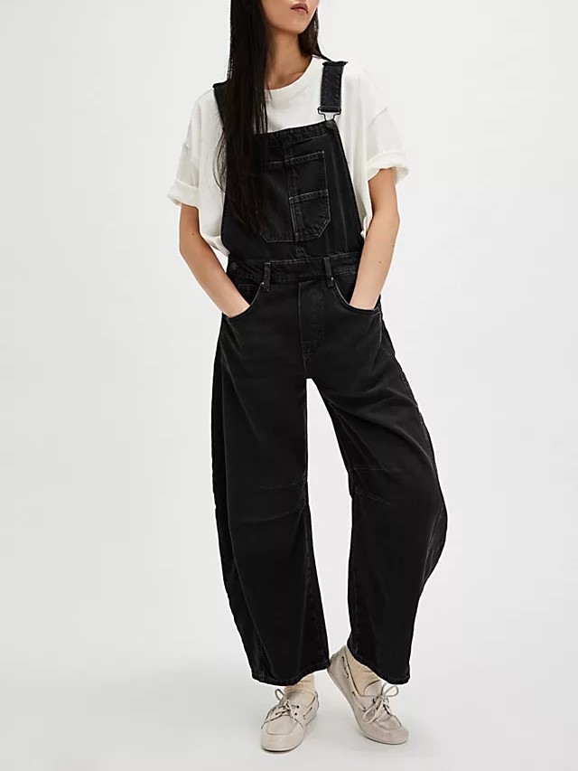 HOT SALE Women's Denim Bib Overalls Barrel Leg Adjustable Strap