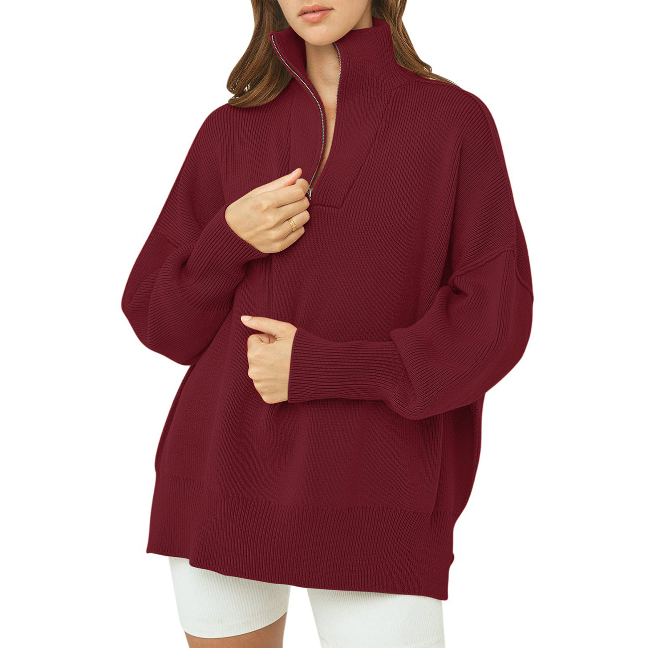 Women's Oversized Quarter Zip  Sweater Pullover