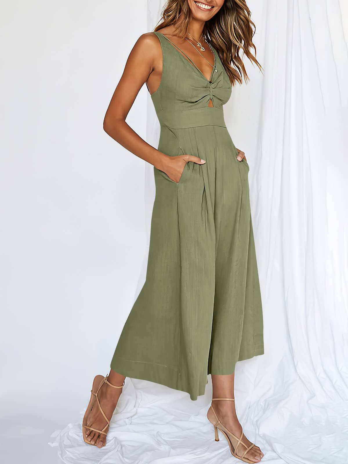 V Neck Cutout High-Waist Rompers (Buy 2 free shipping)-hivebabe.com