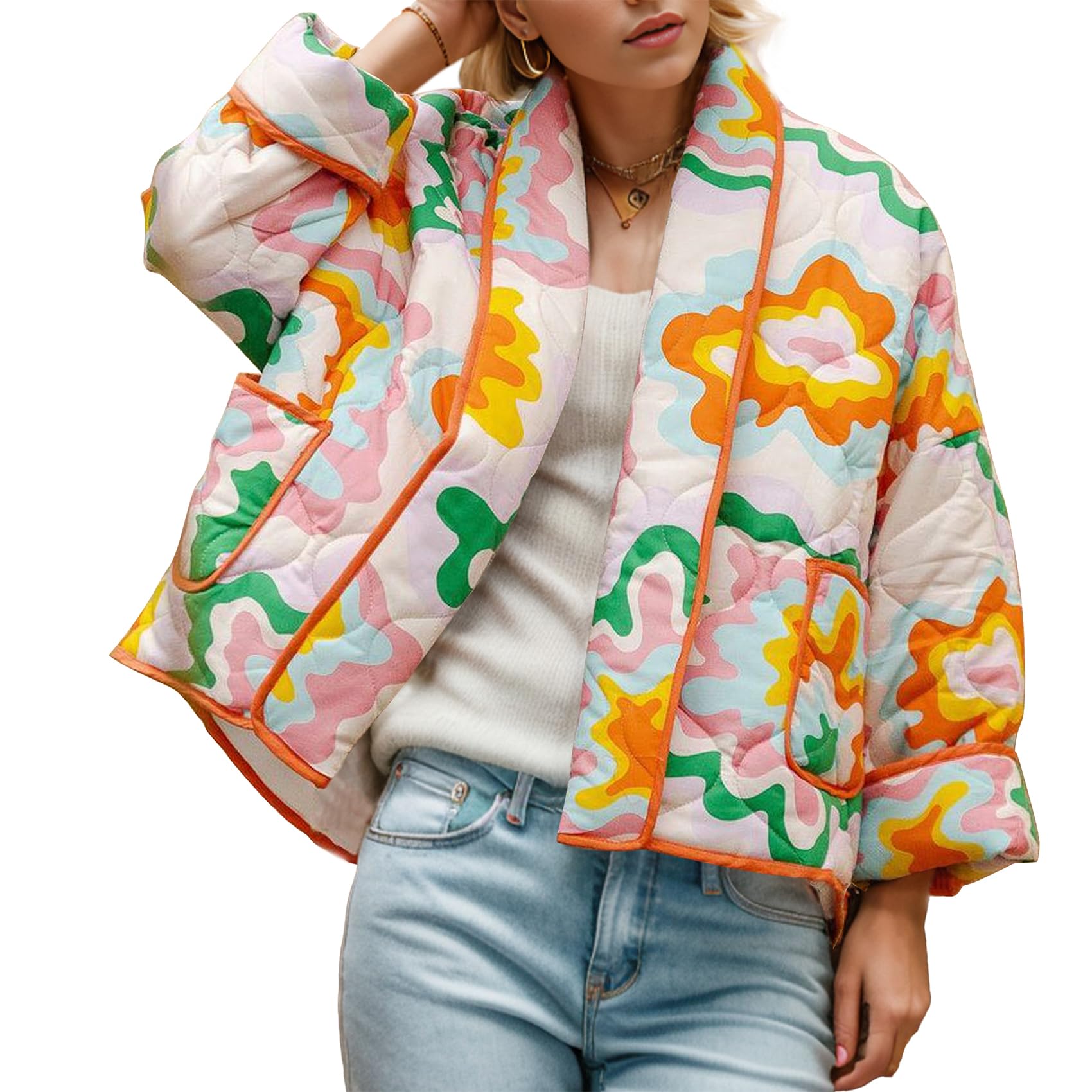 Women's  Floral Print Quilted Puffer Jackets 