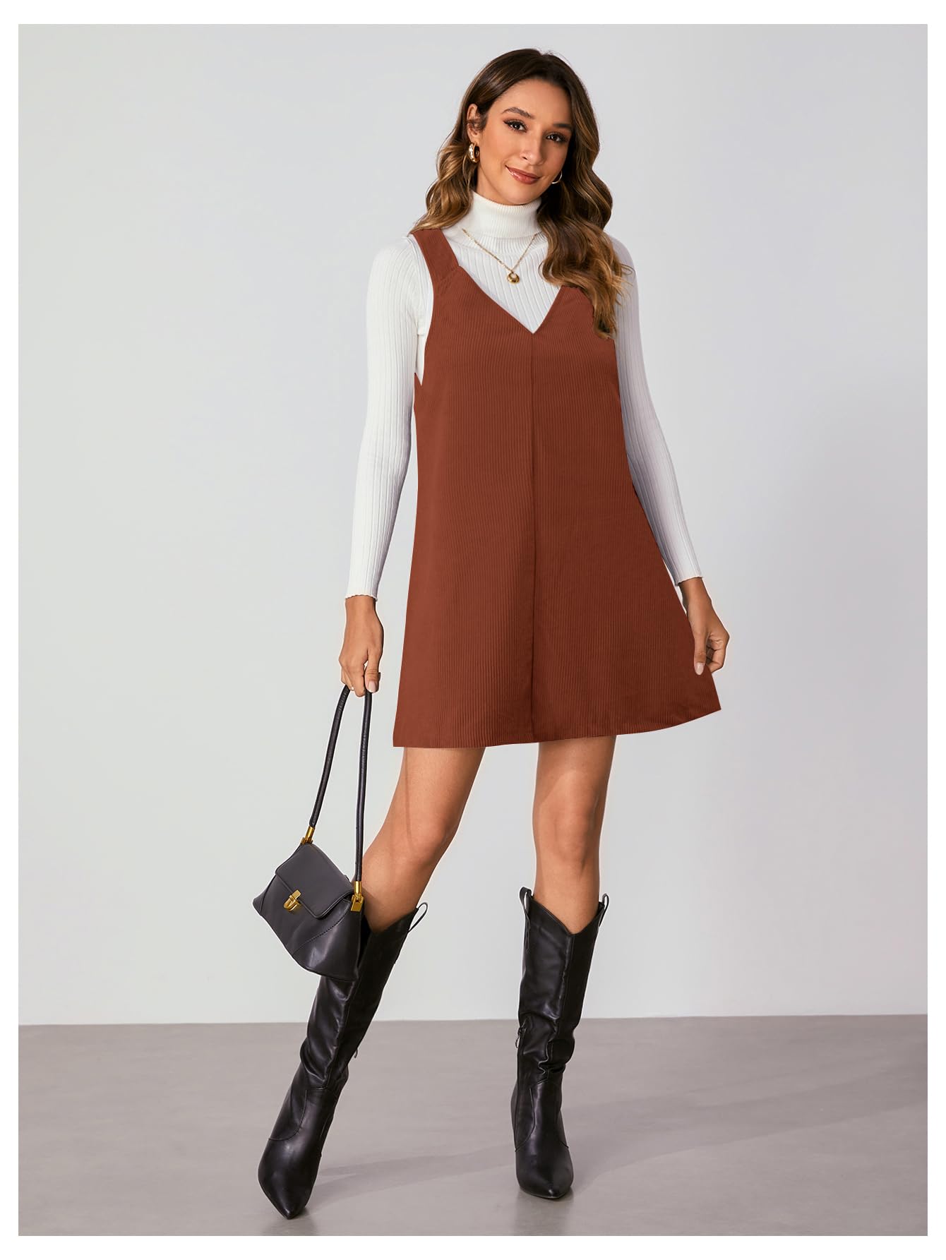 WomenS V Neck Corduroy Pinafore Overall Mini Dress