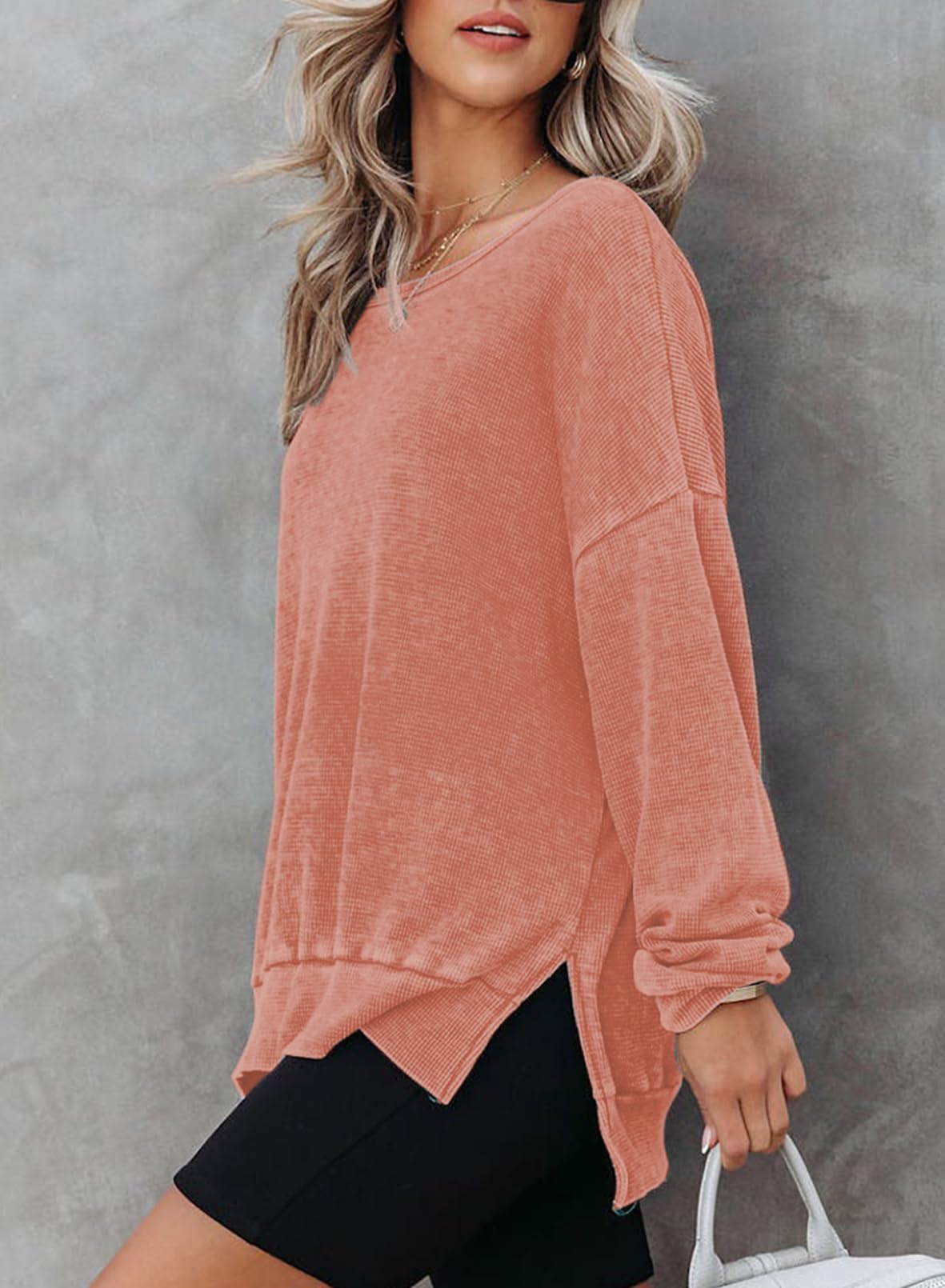 2024 New Women's Washed Waffle Knit Crewneck Sweatshirt(buy 2 10% OFF)