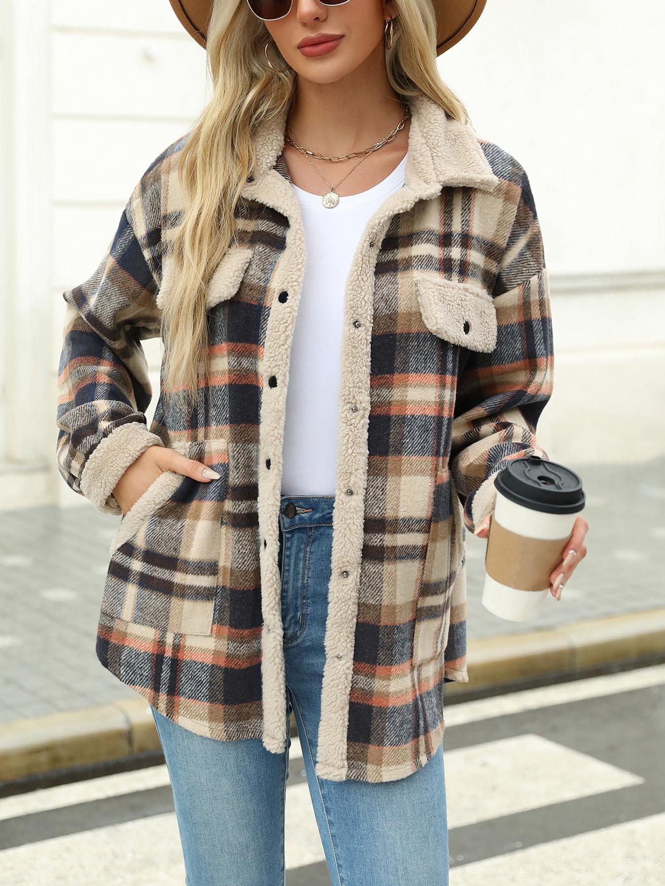Womens Plaid Casual Long Sleeve Button Down  Fall Winter Coats（Buy 2 10% off）